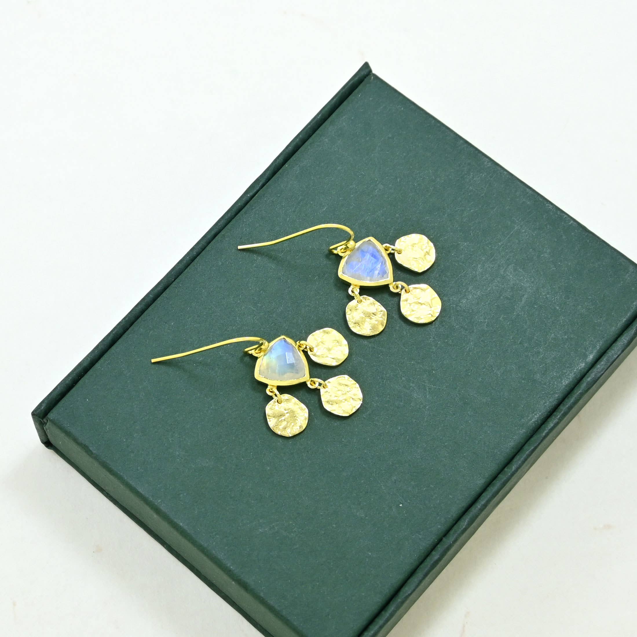Sidney Earrings Gold Plated - Rainbow Moonstone