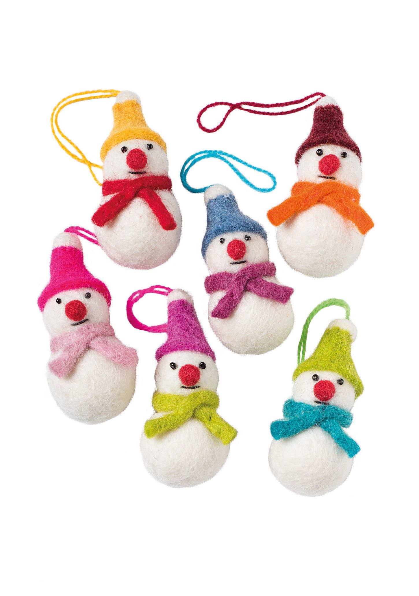 Set Of 6 Mini Hanging Felt Snowmen Decorations