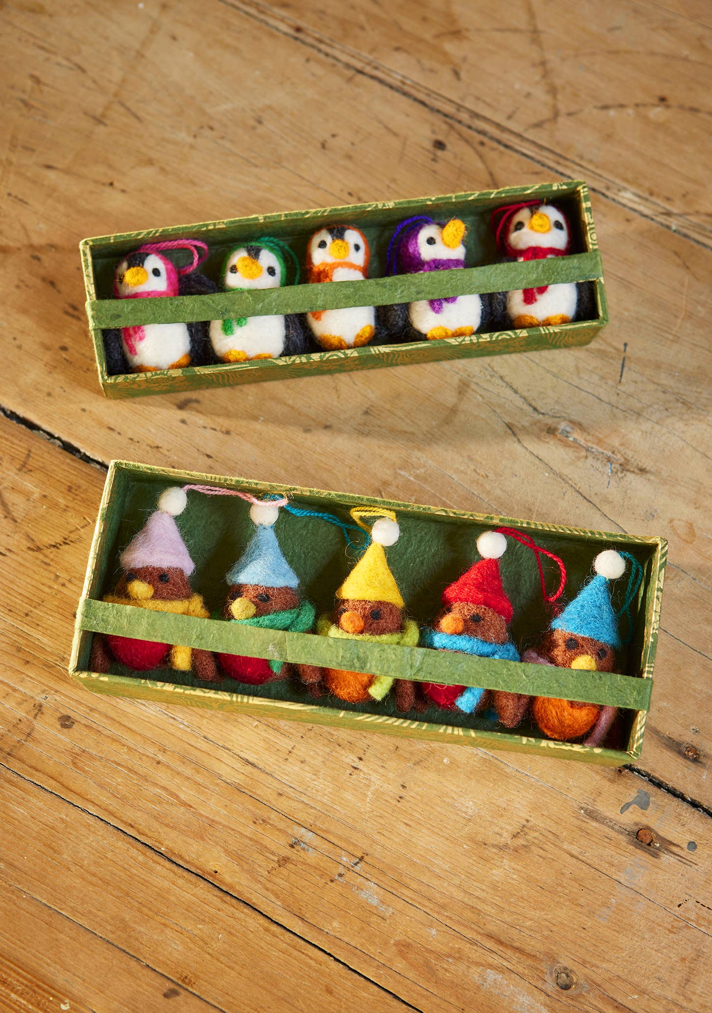 Set Of 5 Hanging Felt Penguin Decorations