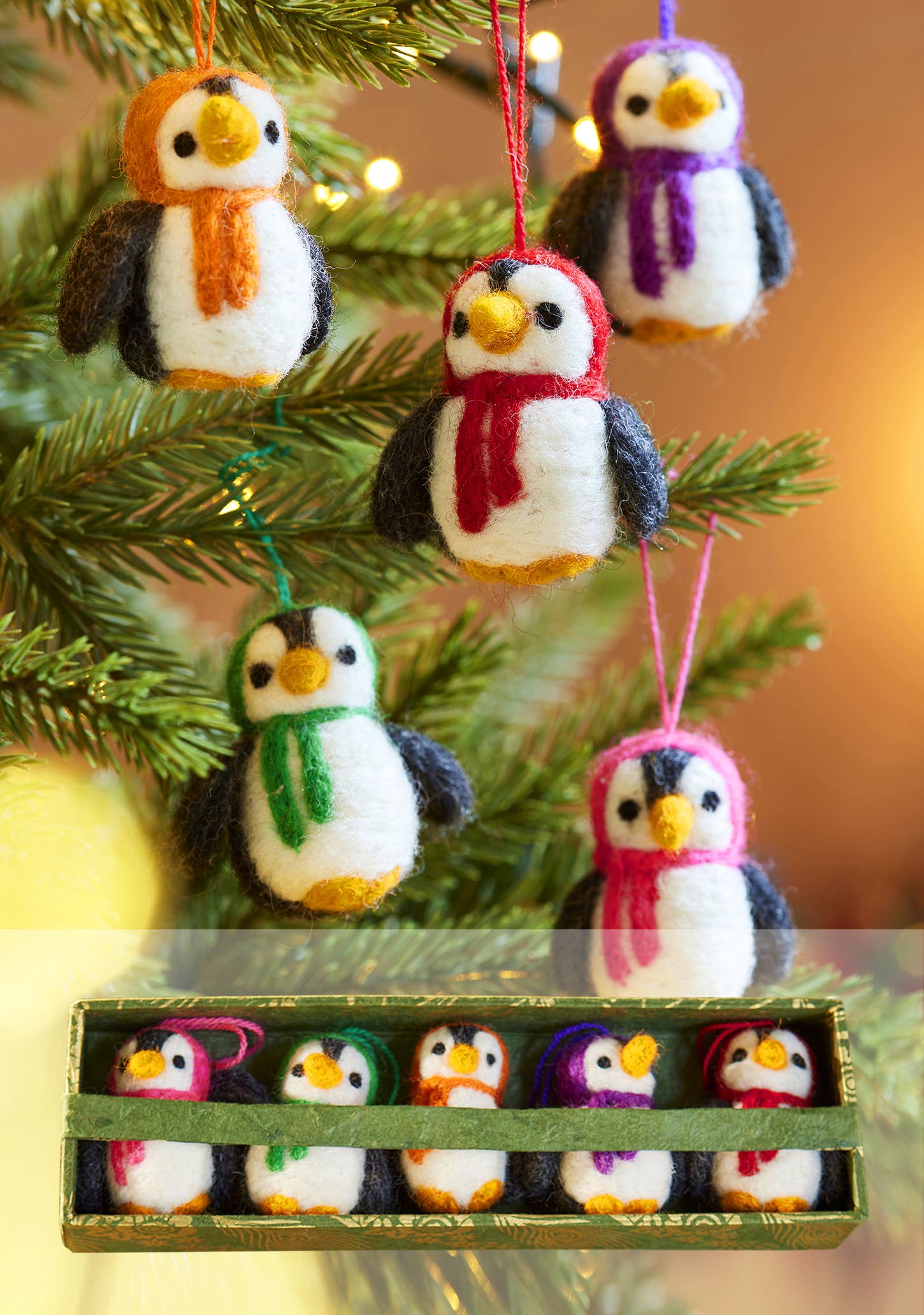 Set Of 5 Hanging Felt Penguin Decorations