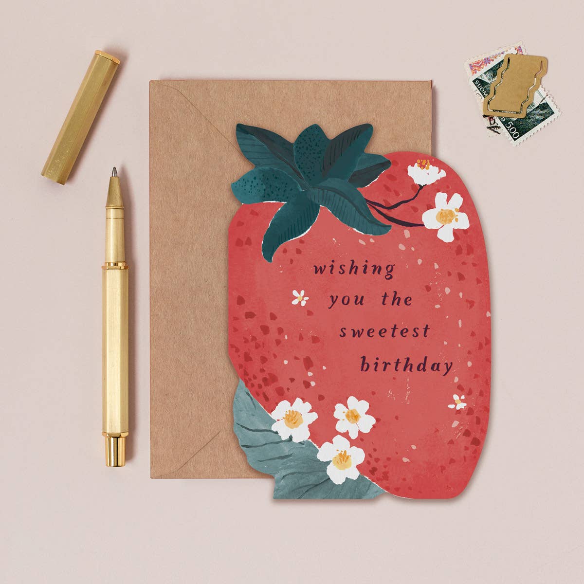 Sweet Strawberry Die-Cut Birthday Card