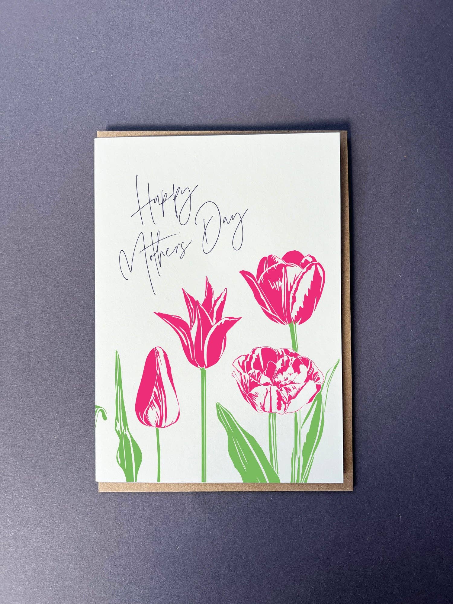 Mother's Day Pink Tulip Letterpress Card