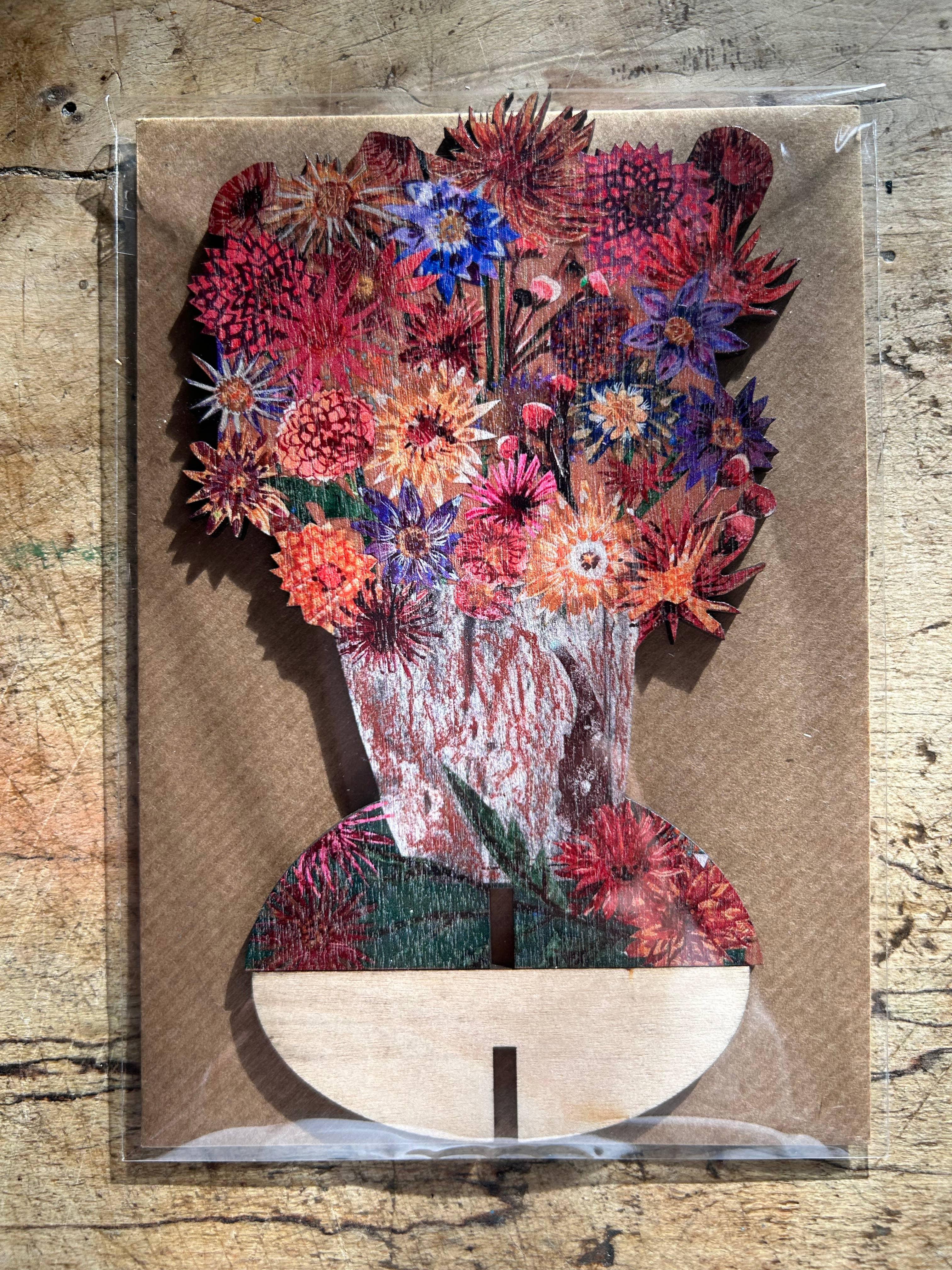 Dazzling Dahlias Laser Cut Birch Plywood Blank Card