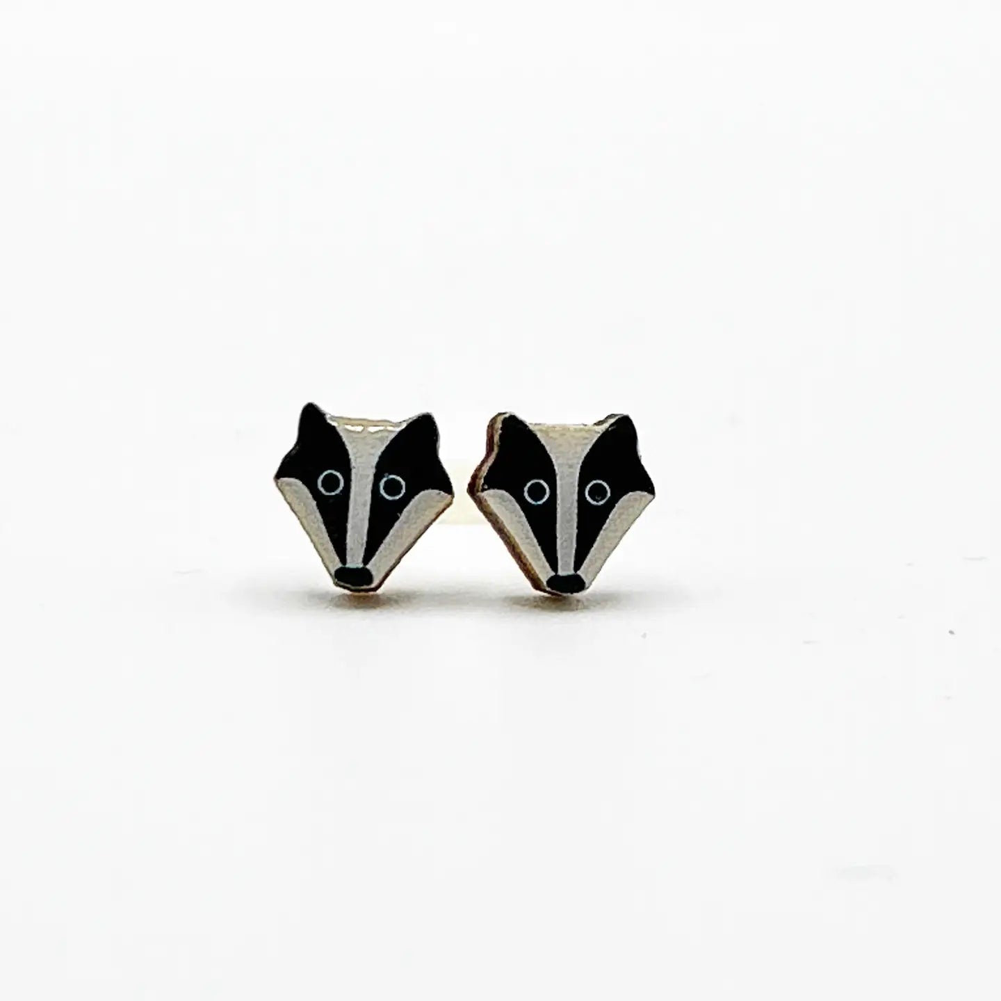 Hand Painted Wooden Badger Earrings