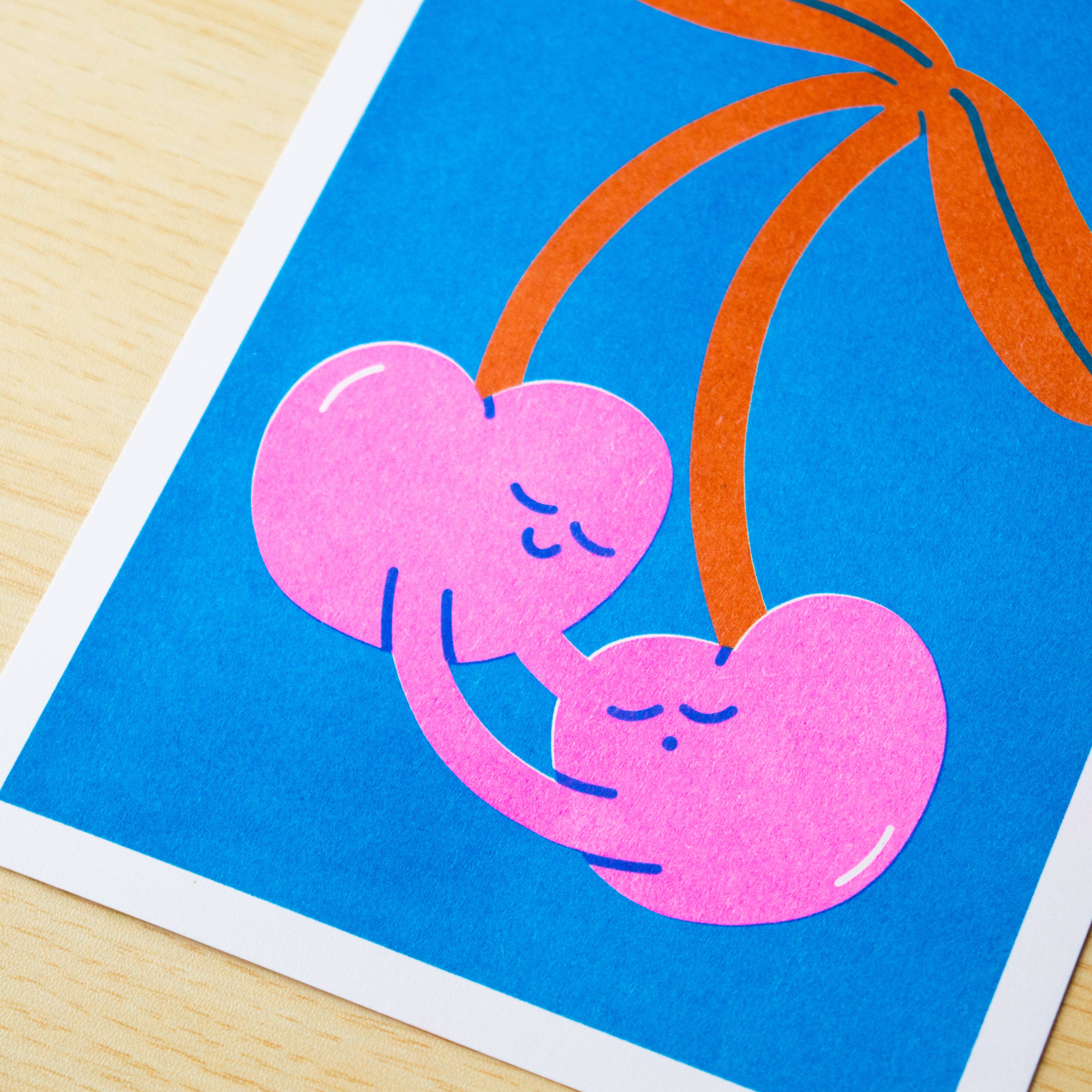A5 Cherries Risograph Print