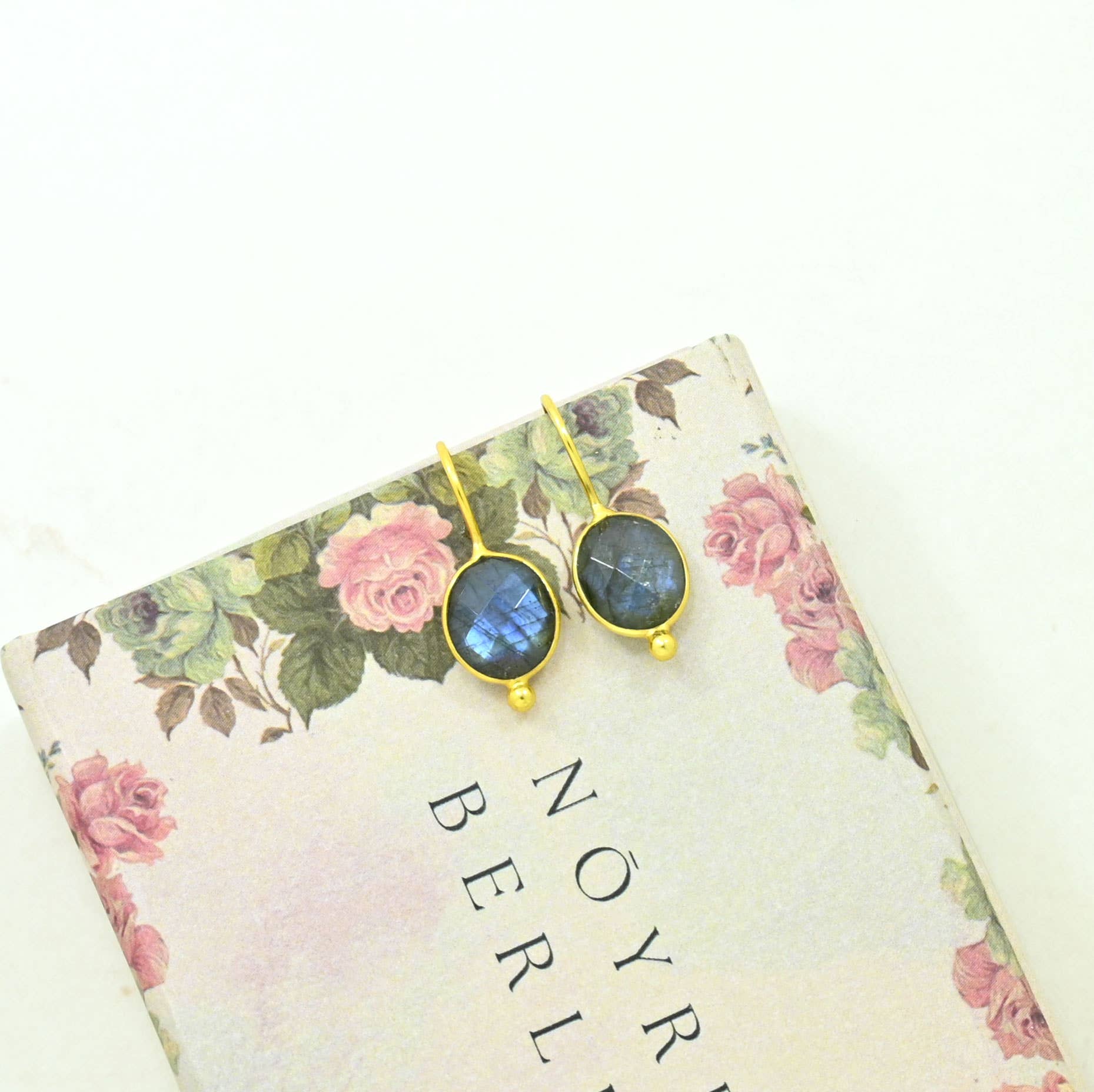 Oval Gemstone Hook Earrings - Labradorite