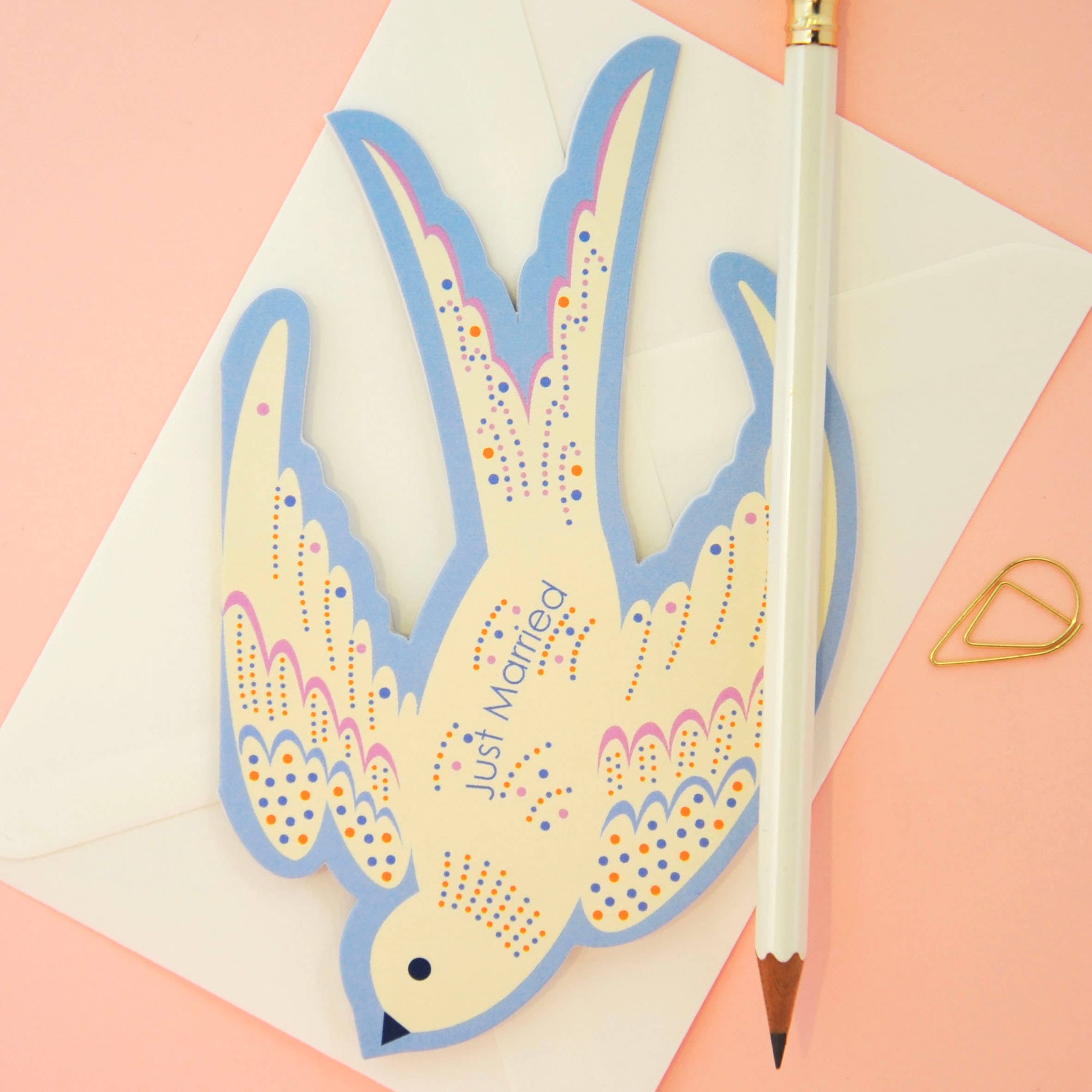Whimsical Rocking Bird Happy Birthday - Blue Die Cut Card