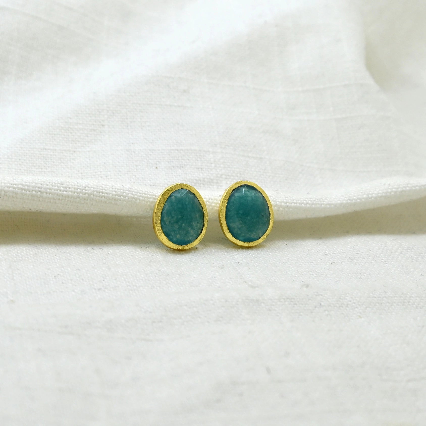 Cassie Stud Earrings With Neon Blue Jade