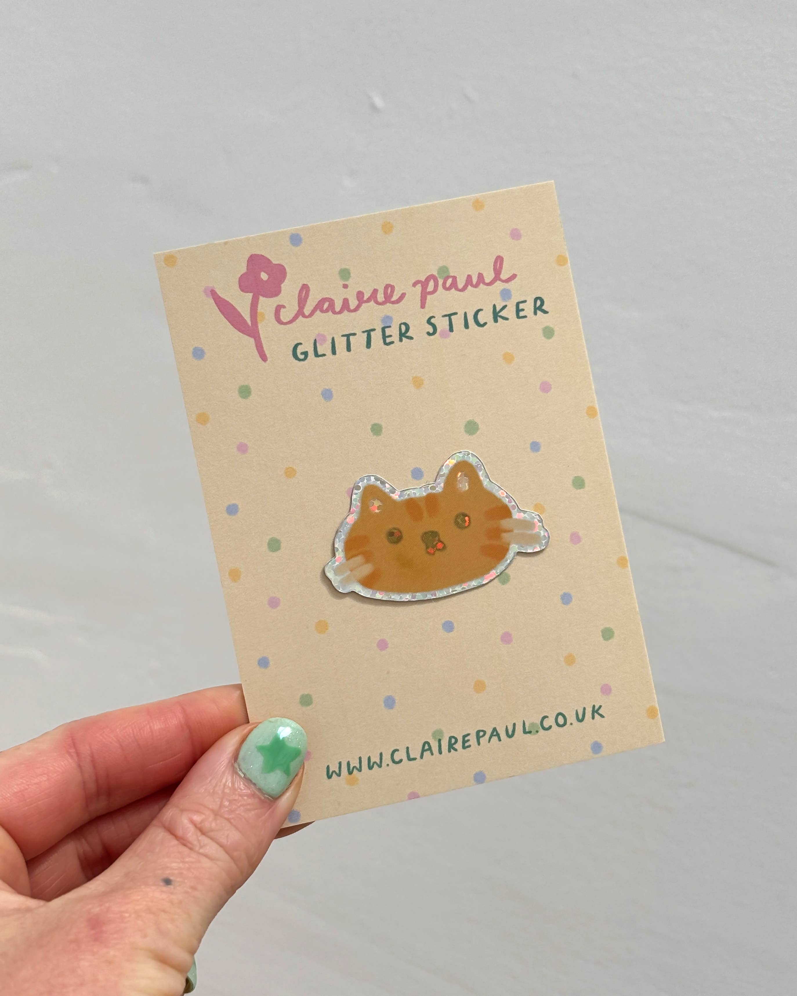 Ginger Cat Holographic Sticker: With Backing Card