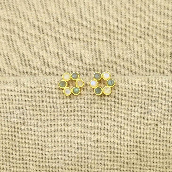Alaia Stud Labradorite & Moonstone Gold Earrings