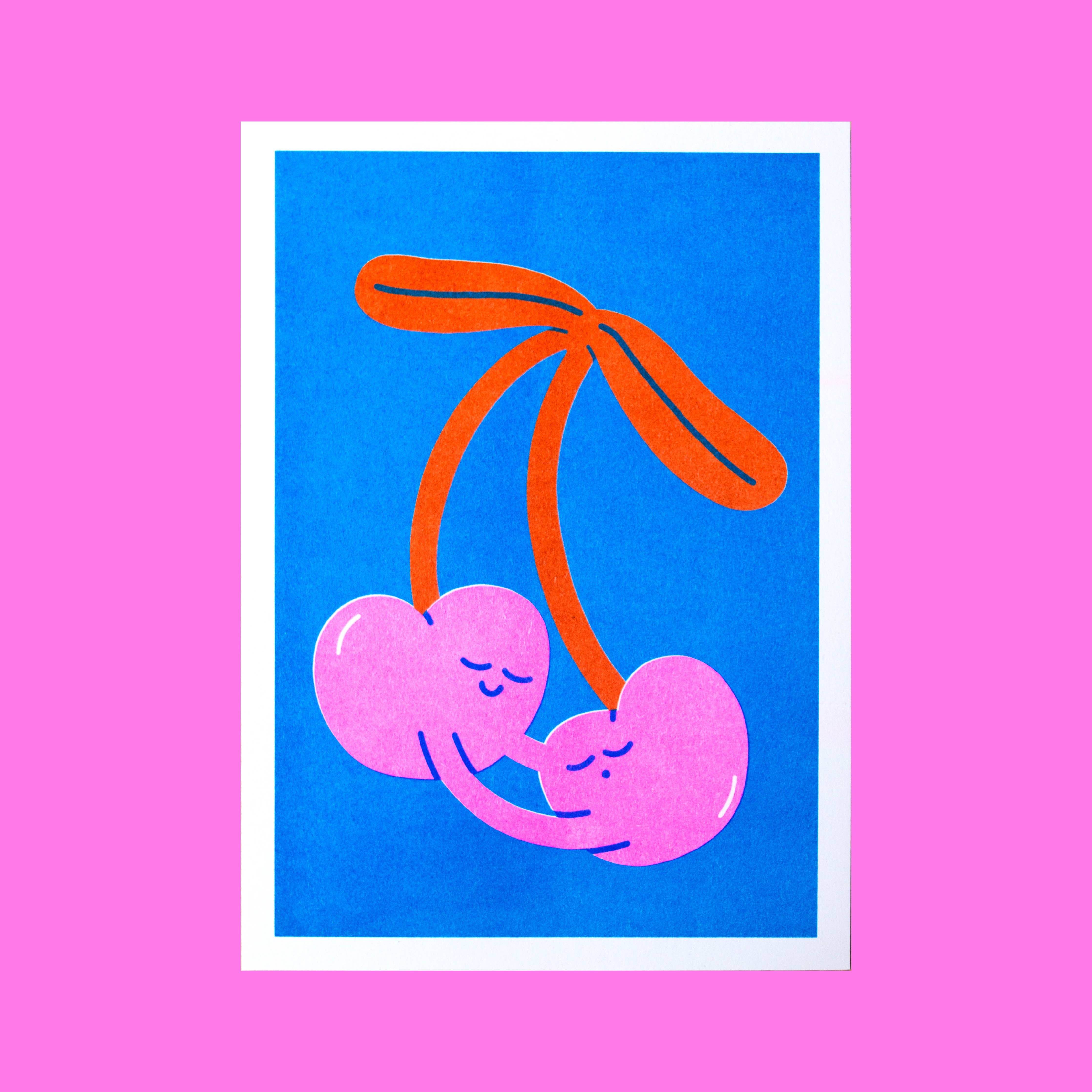 A5 Cherries Risograph Print
