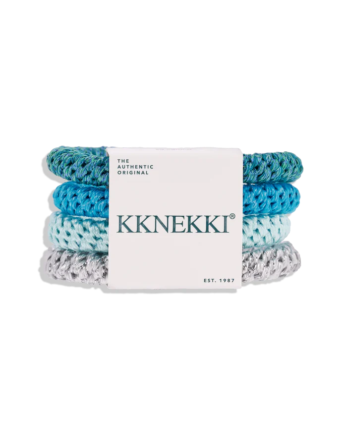 Set Of 4 Light Blue, Teal & Silver Kknekki Hair Ties