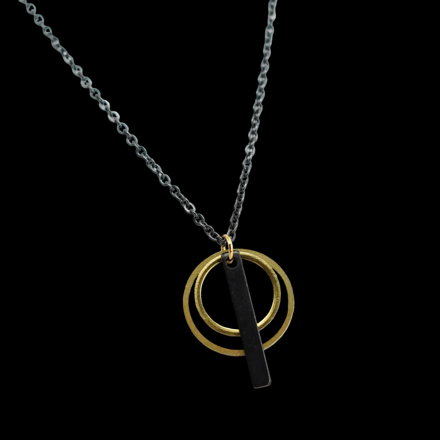Double Circle Pendant Necklace - Black & Brass