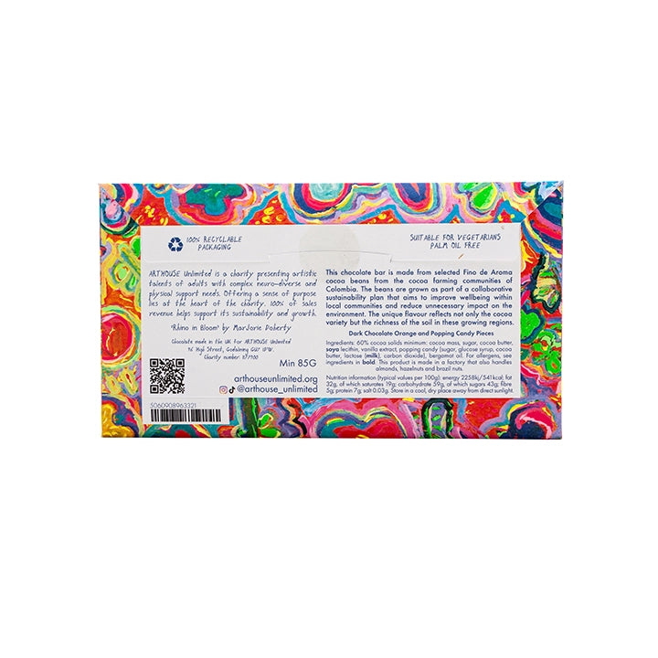 Rhino in Bloom Orange & Popping Candy Dark Chocolate