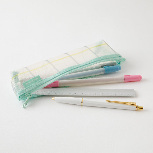 Mesh Pen Case - Check Green