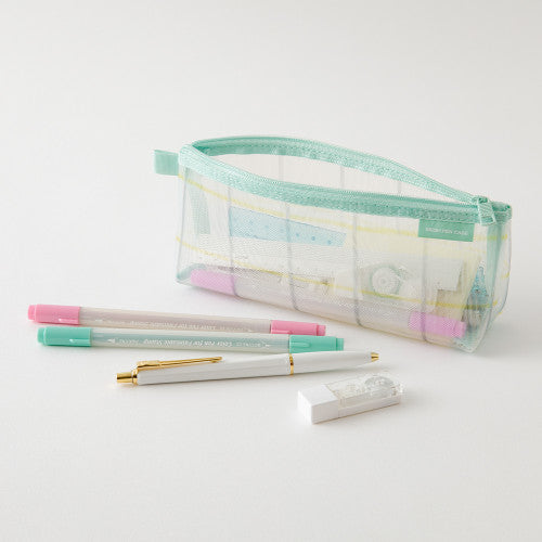 Mesh Pen Case - Check Green (With Gusset)