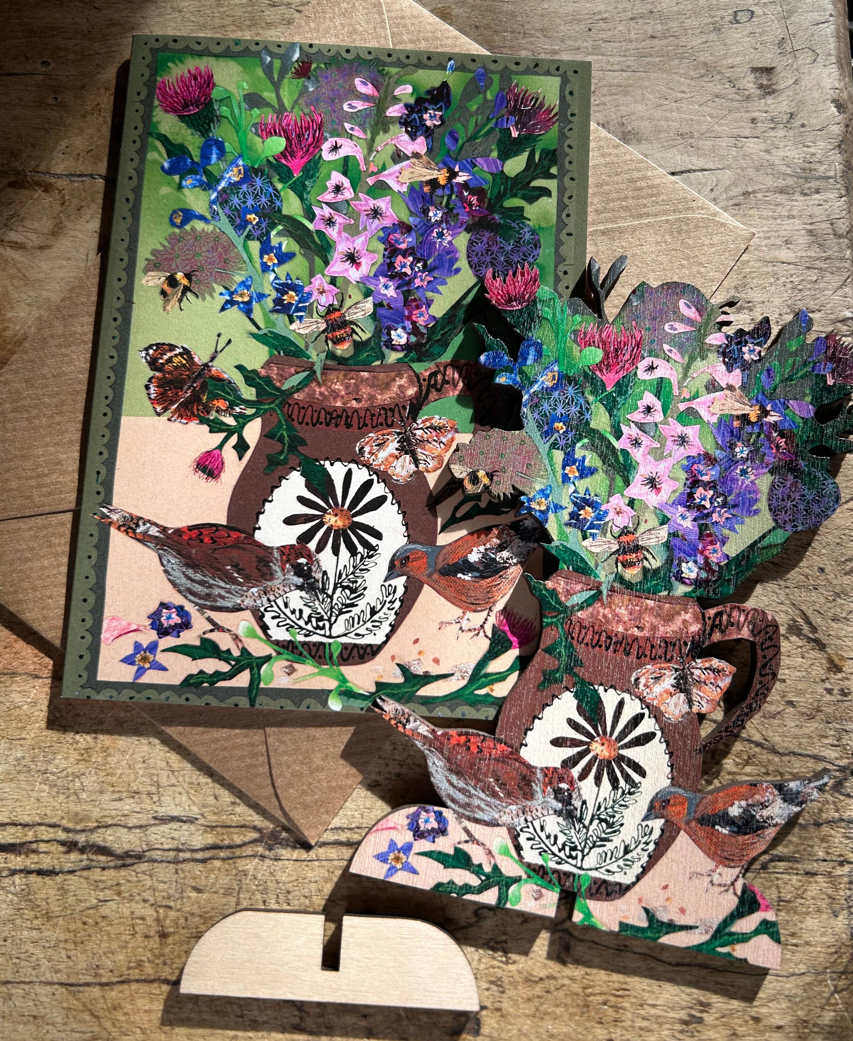 Summer Blooms Laser Cut Birch Plywood Keepsake Blank Card