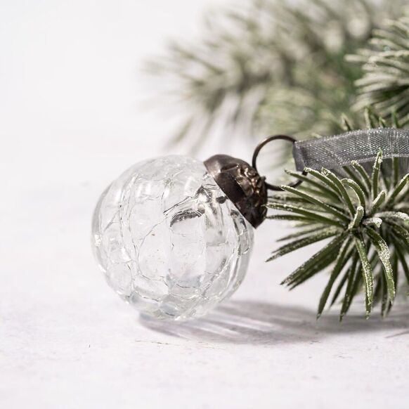 Set of 6 x 1 Inch Clear Crackle Swirl Glass Baubles
