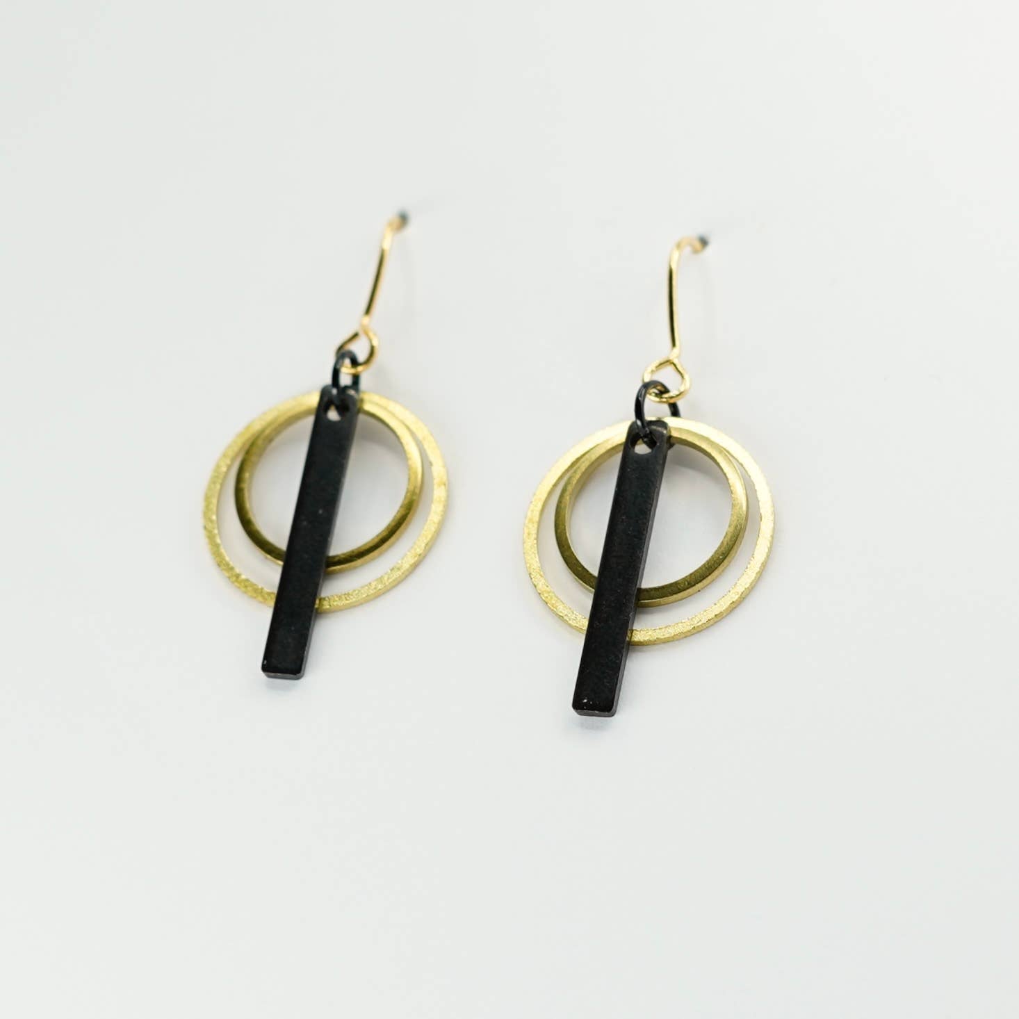 Double Circle Earrings - Black & Brass