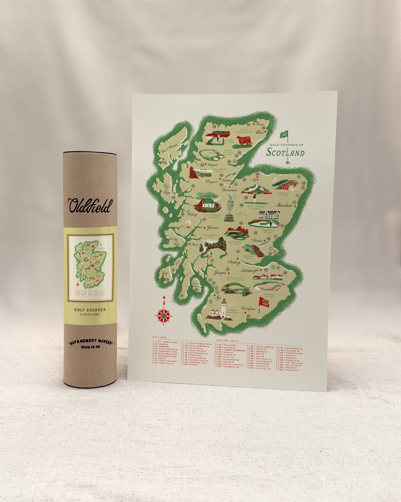 Golf Courses of Scotland A3 Map Checklist