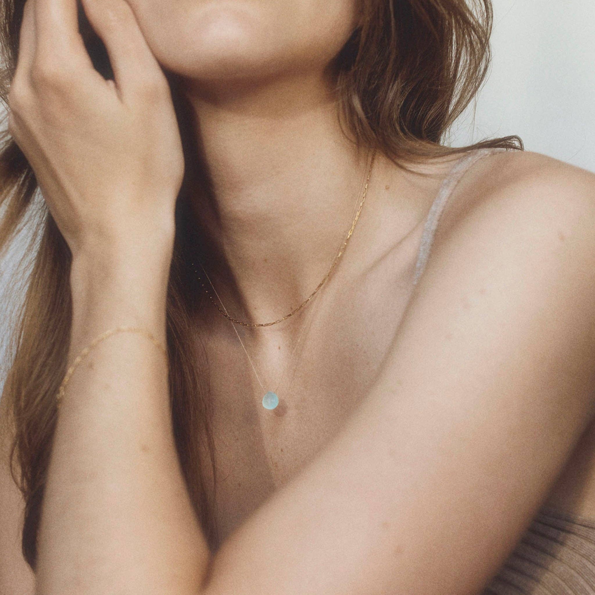 Sea Glass Chalcedony Fine Cord Necklace