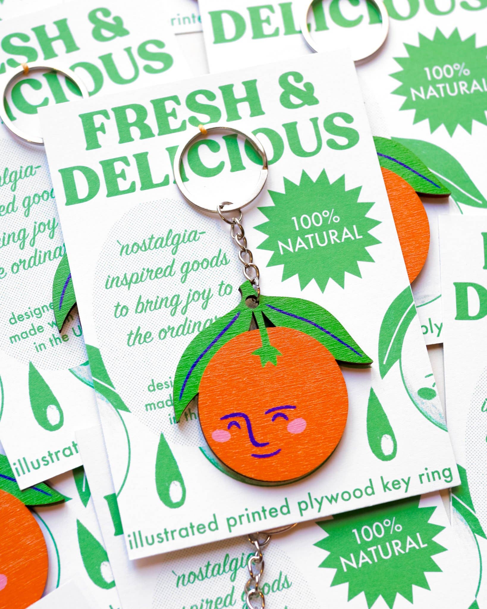 Cheeky Orange Illustrated Plywood Keyring