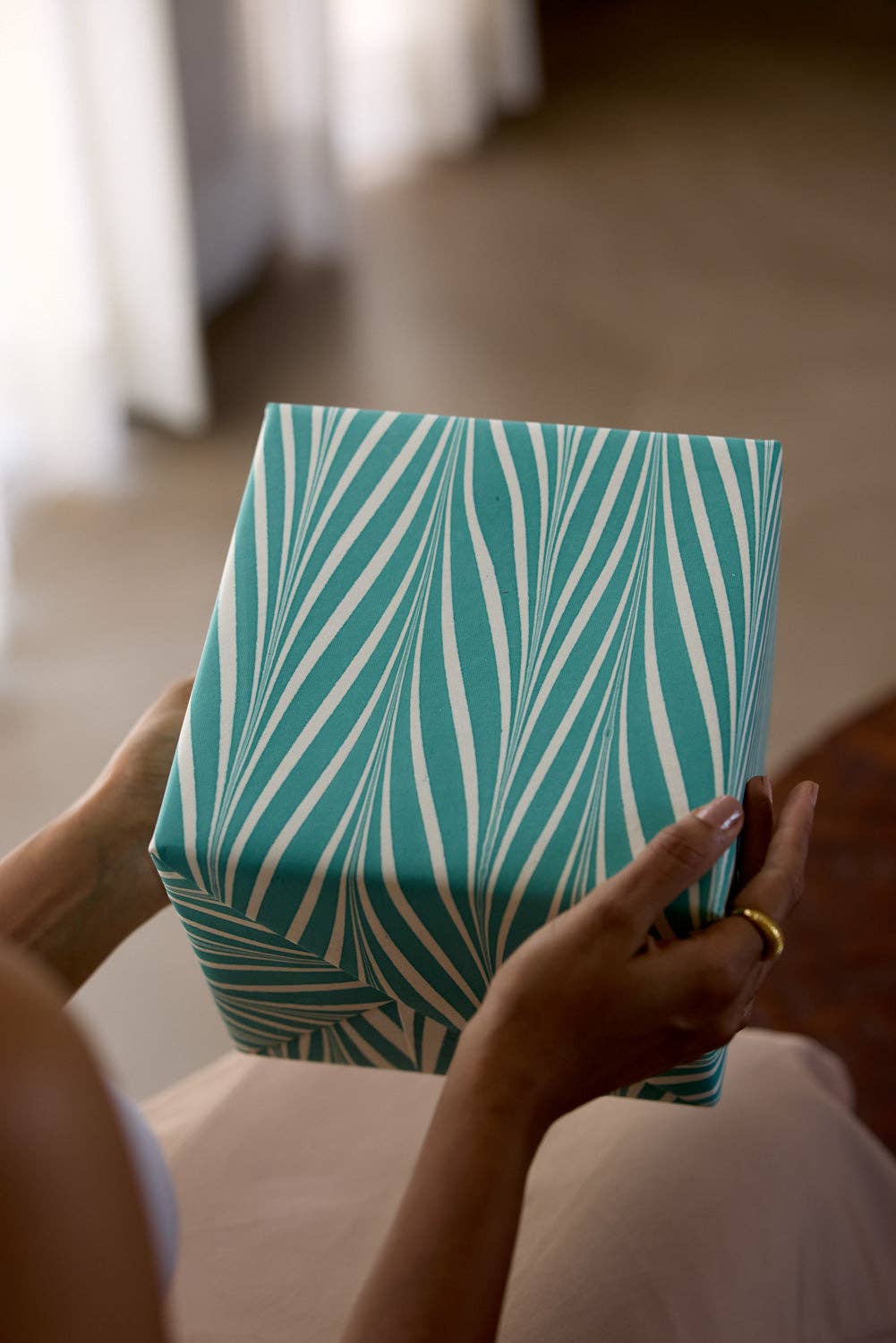 Candy Stripes Turquoise Hand Marbled Wrapping Paper