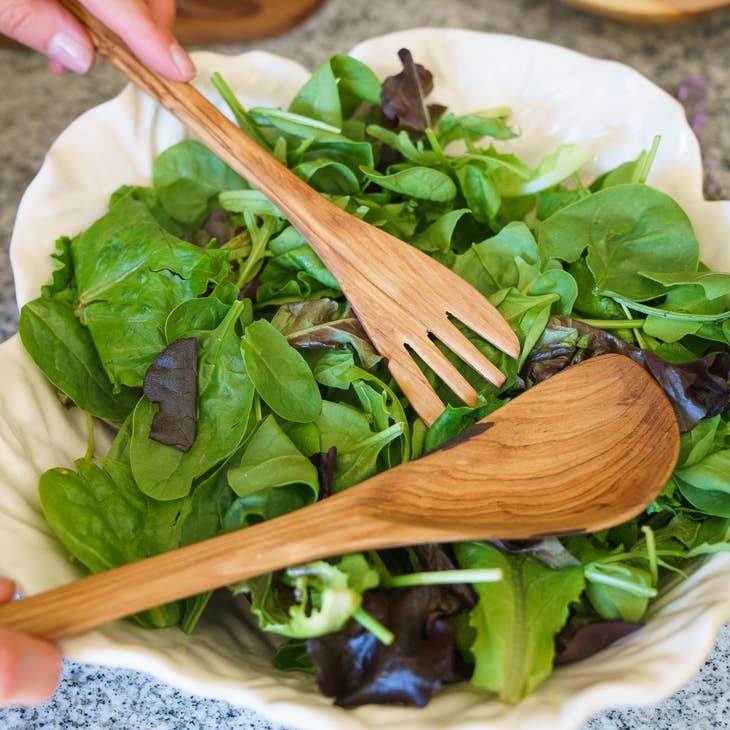 Olive Wood Slim Salad Servers