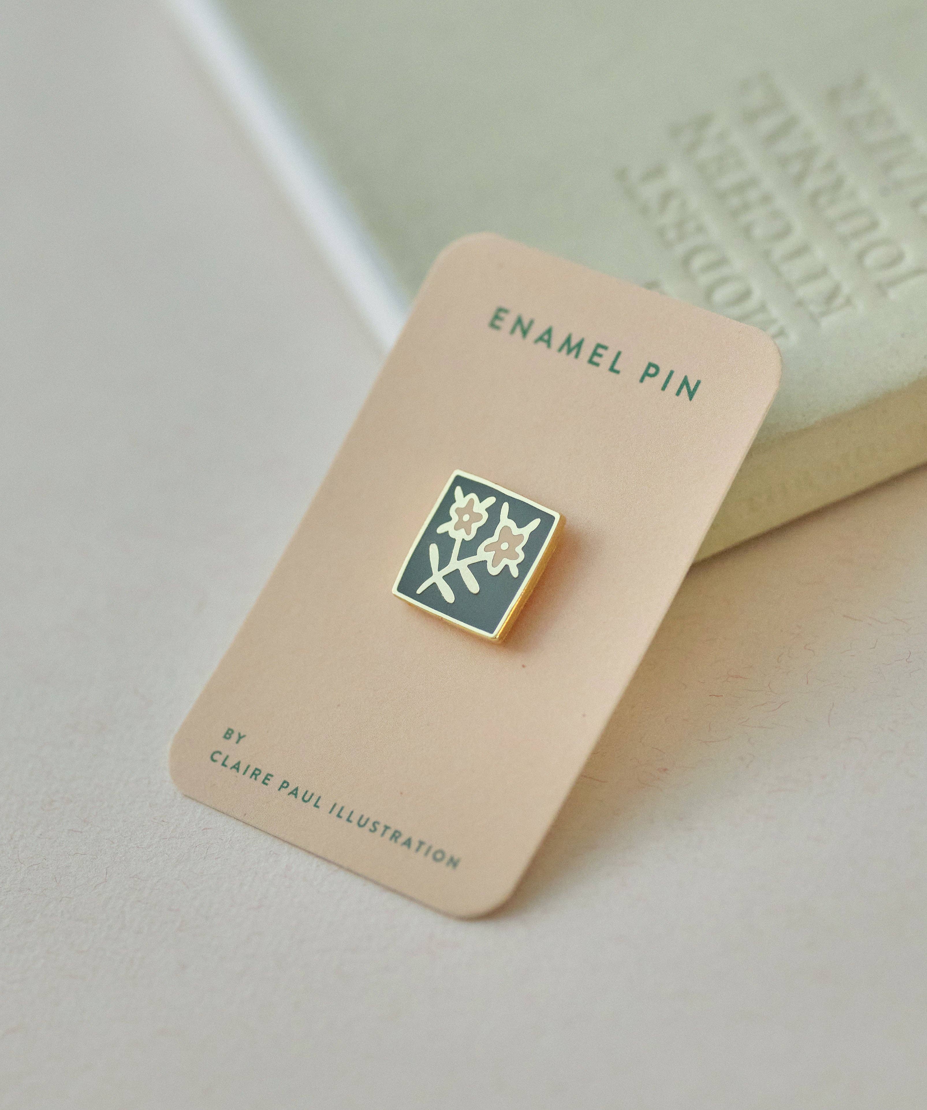 Square Folk Art Flower Enamel Pin
