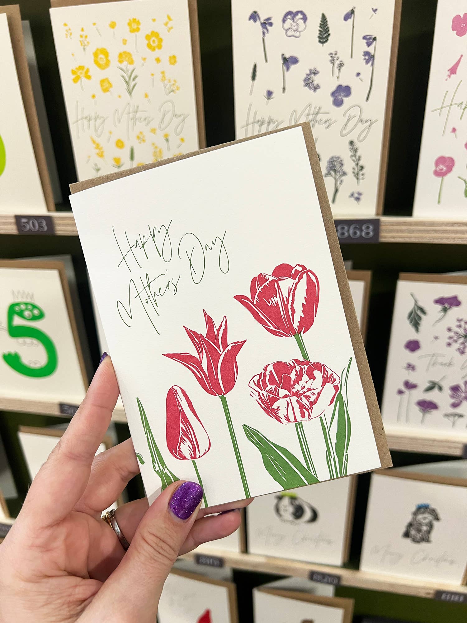 Mother's Day Pink Tulip Letterpress Card