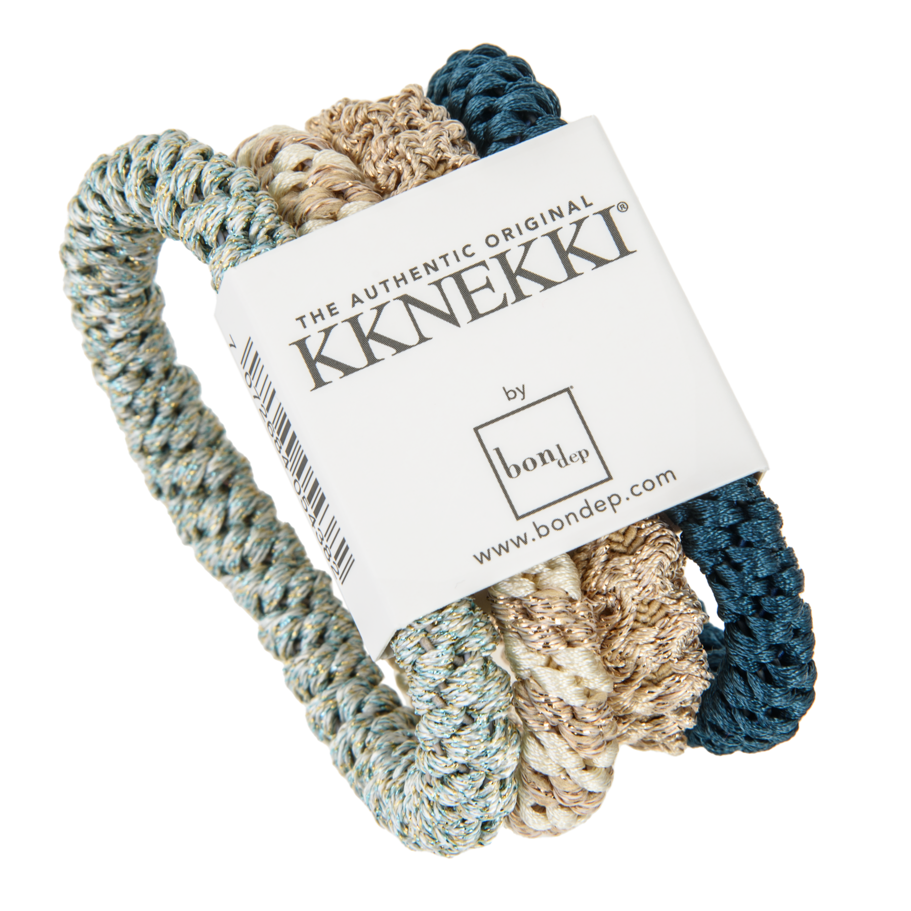 Set Of 4 Petrol & Gold Kknekki Hair Ties