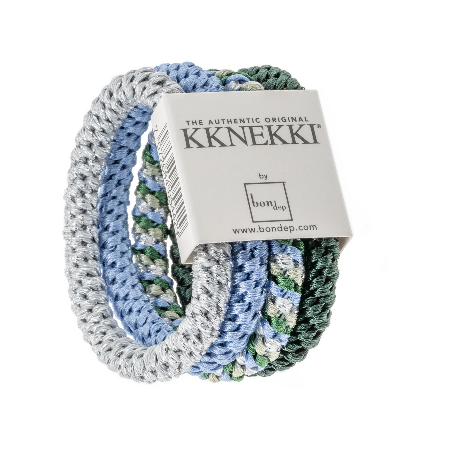 Set Of 4 Blue, Green & Silver Kknekki Hair Ties