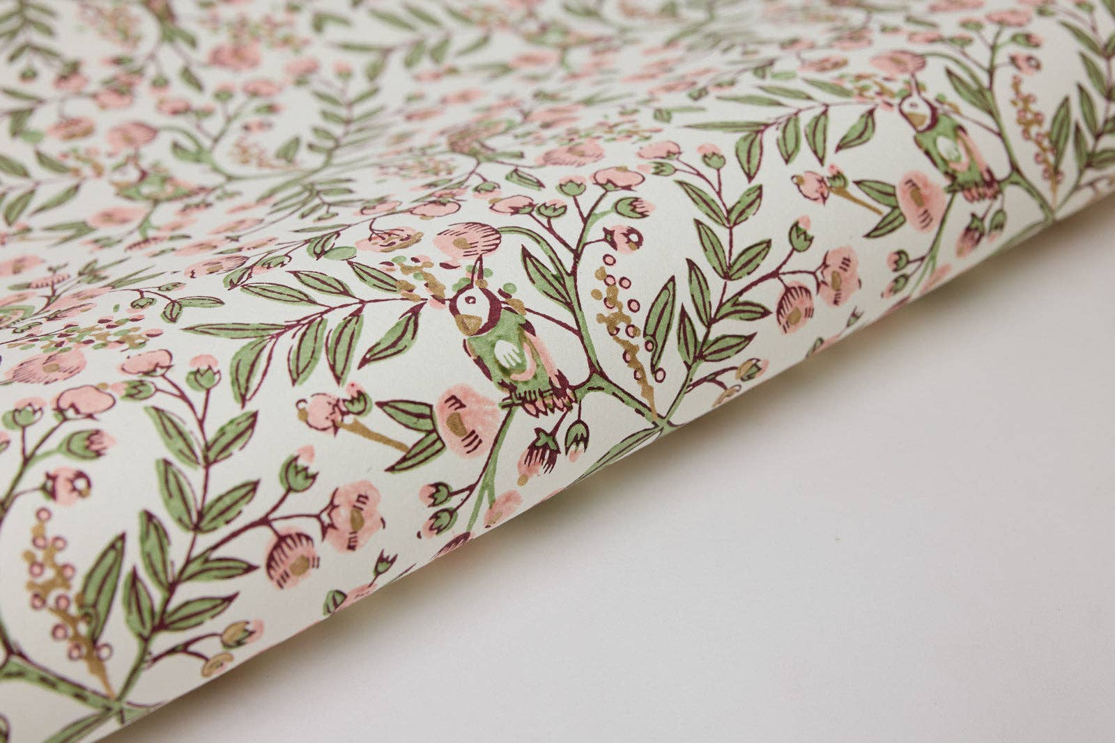 Song Birds Blush Block Printed Wrapping Paper