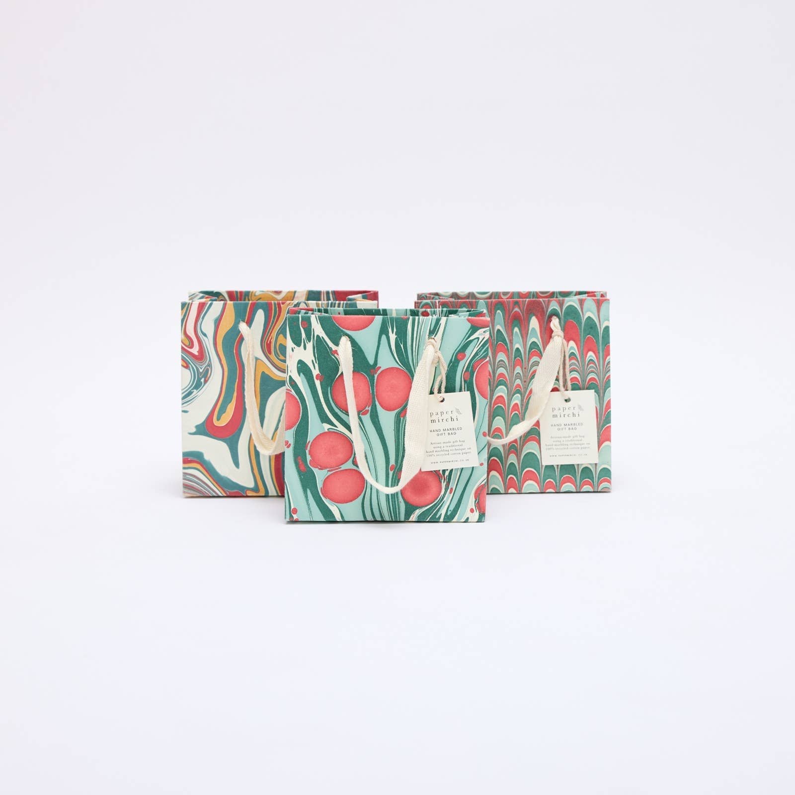Hand Marbled Gift Bags (Small) - Christmas Splendour