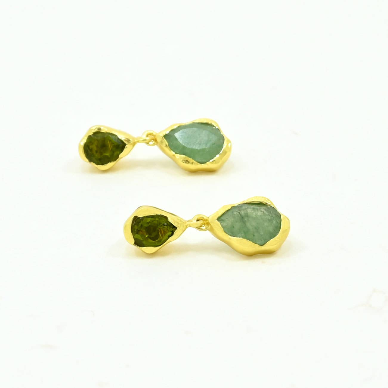Aveline Earring Gold Plated - Green Tourmaline & Aventurine