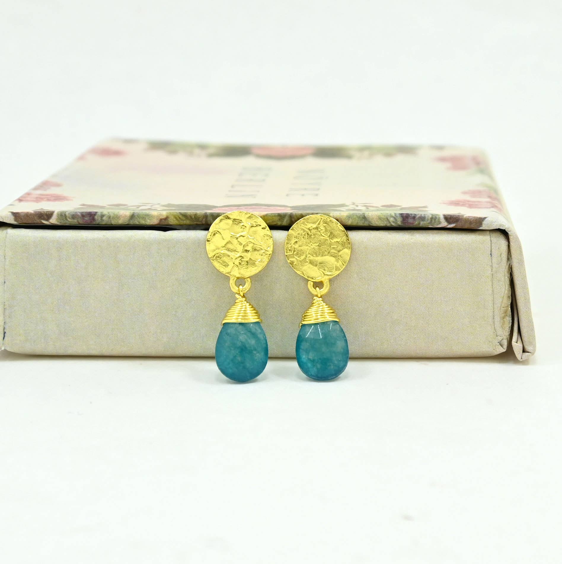 Abigail Earring Gold Plated - Neon Blue Jade