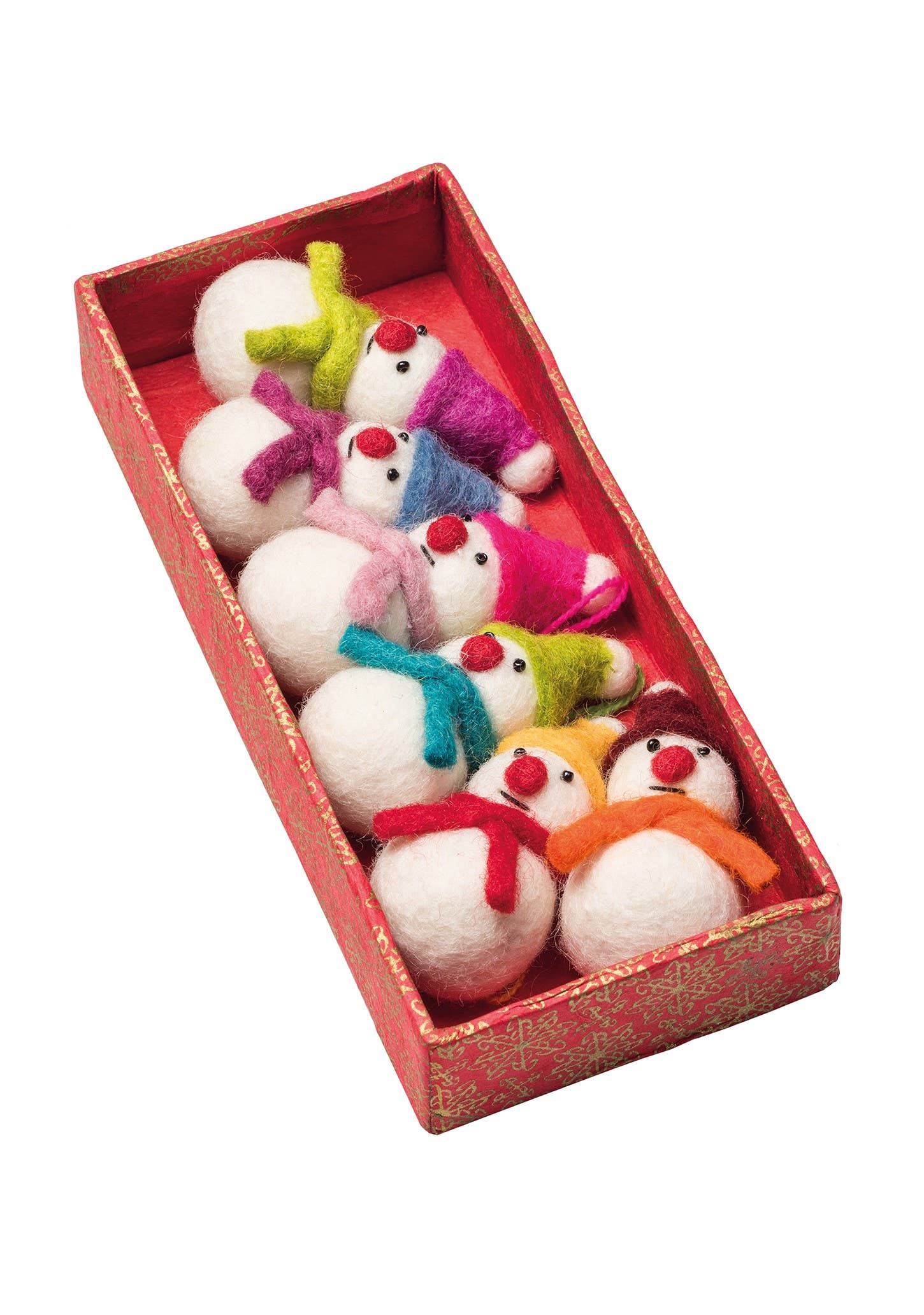 Set Of 6 Mini Hanging Felt Snowmen Decorations