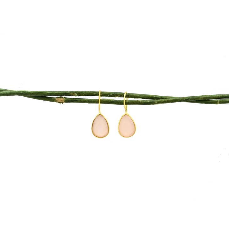 Teardrop Pink Chalcedony Gold Plated Drop Earrings