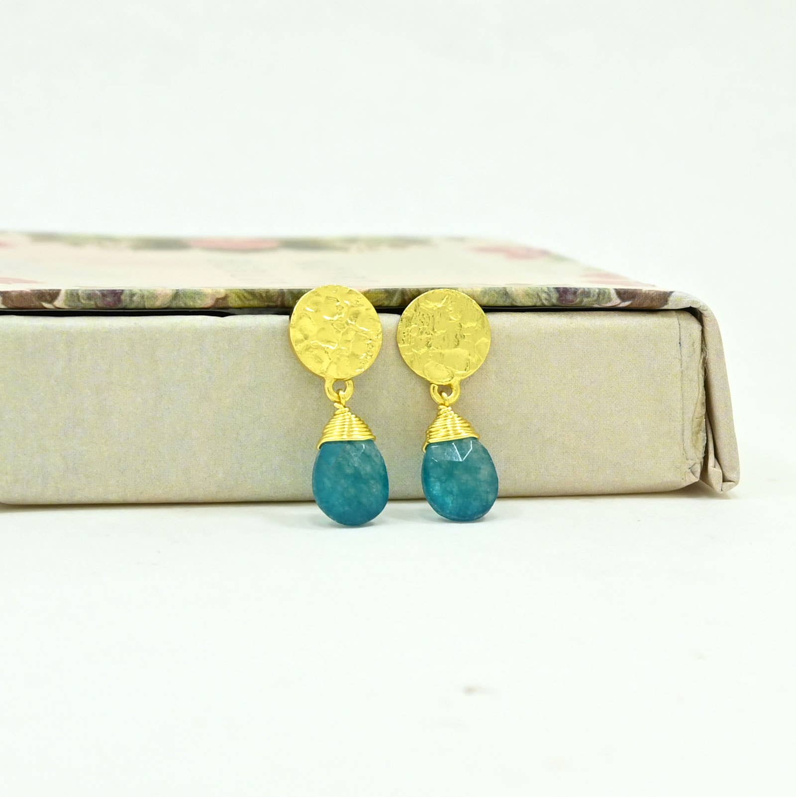 Abigail Earring Gold Plated - Neon Blue Jade