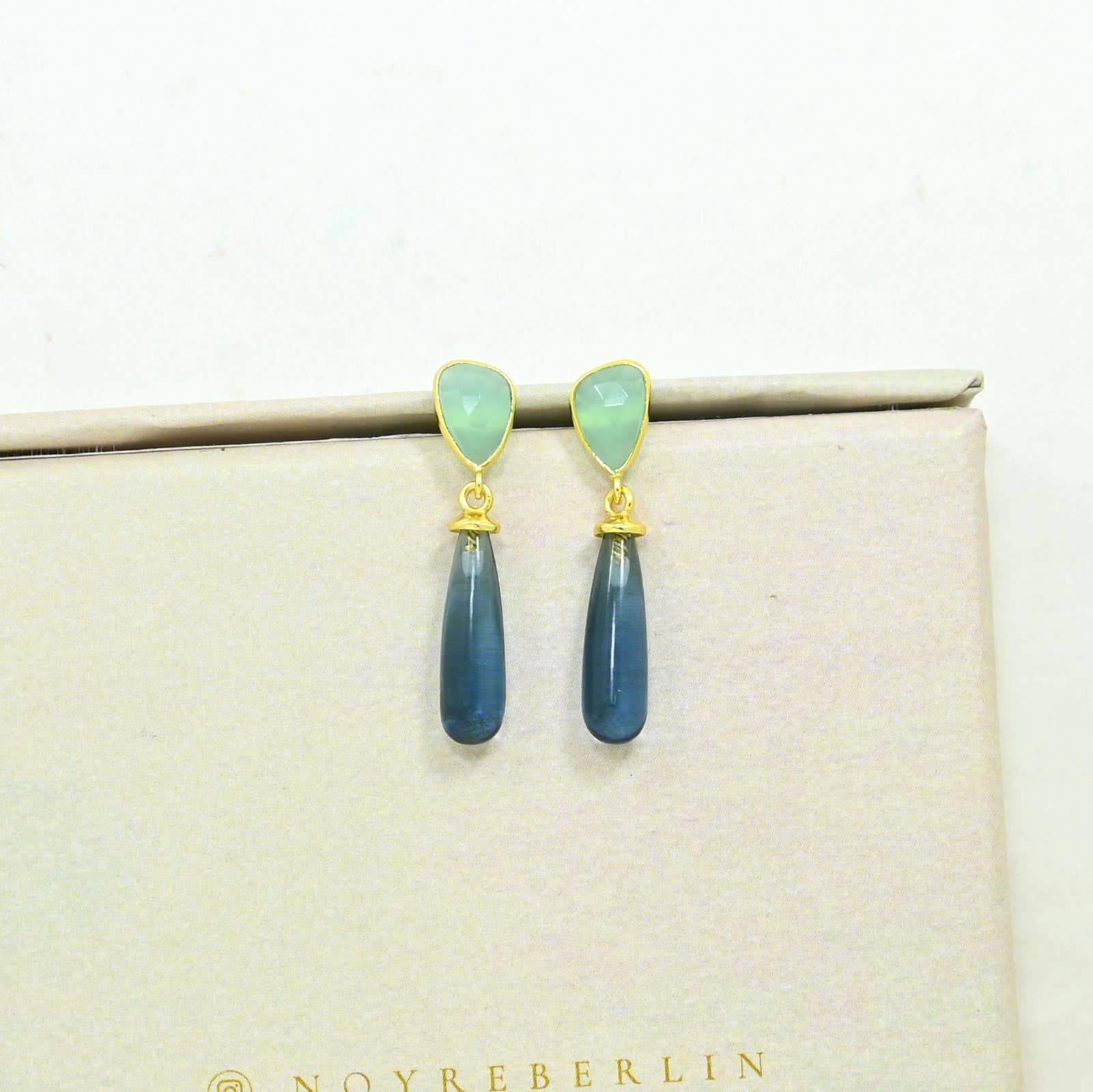 Adhara Stud Earrings - Blue Iolite & Aqua Chalcedony