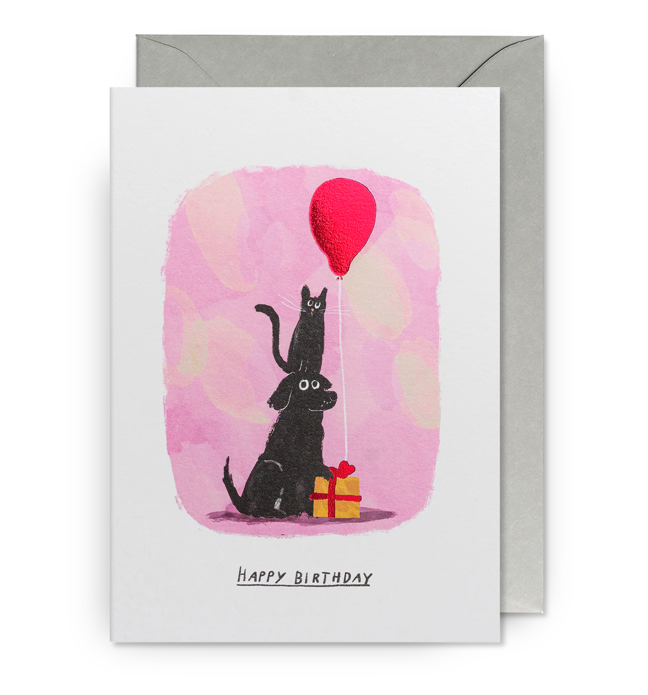 Dog & Cat Red Balloon Happy Birthday Card