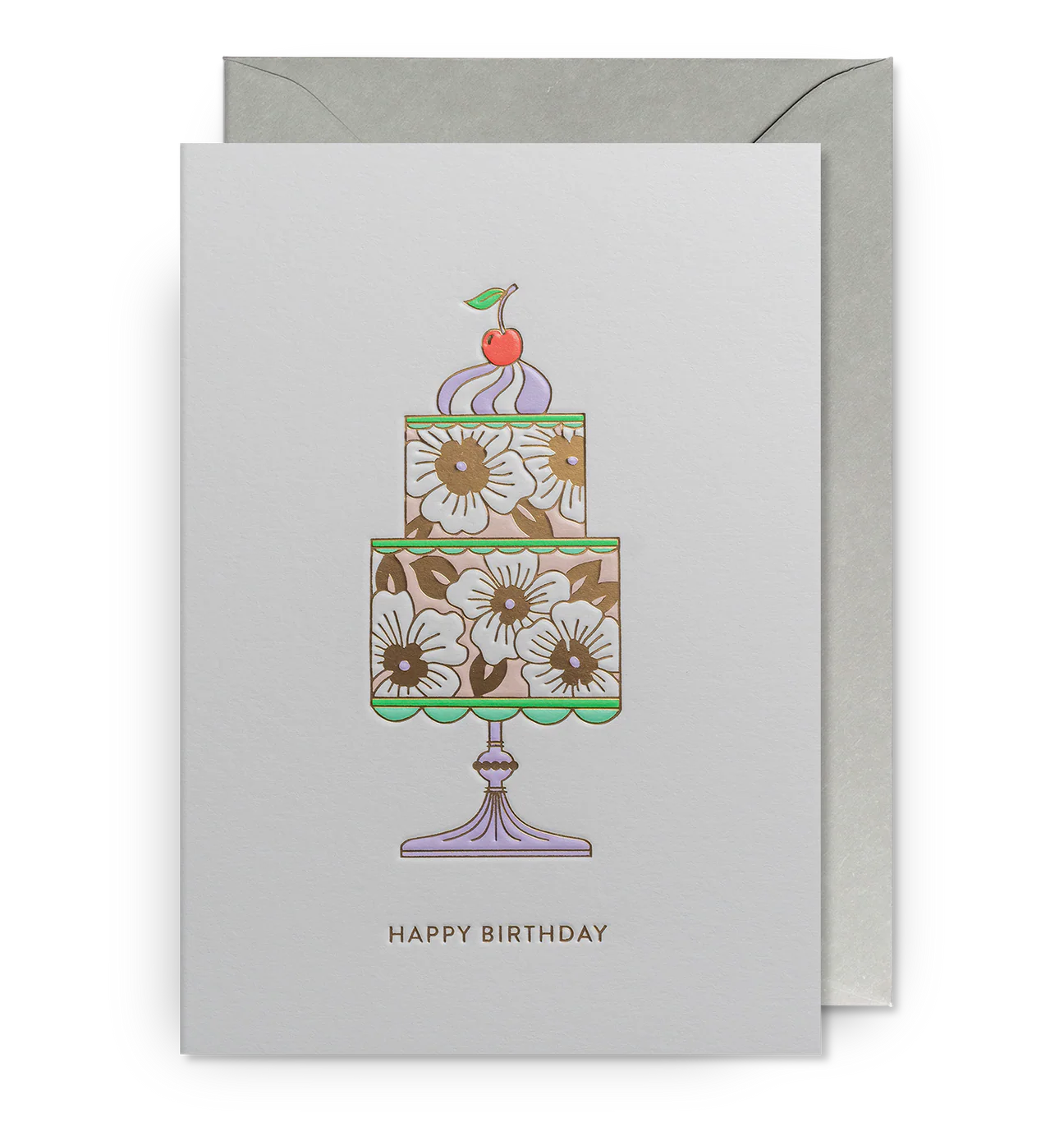 Decorative Floral Cake Happy Birthday Card