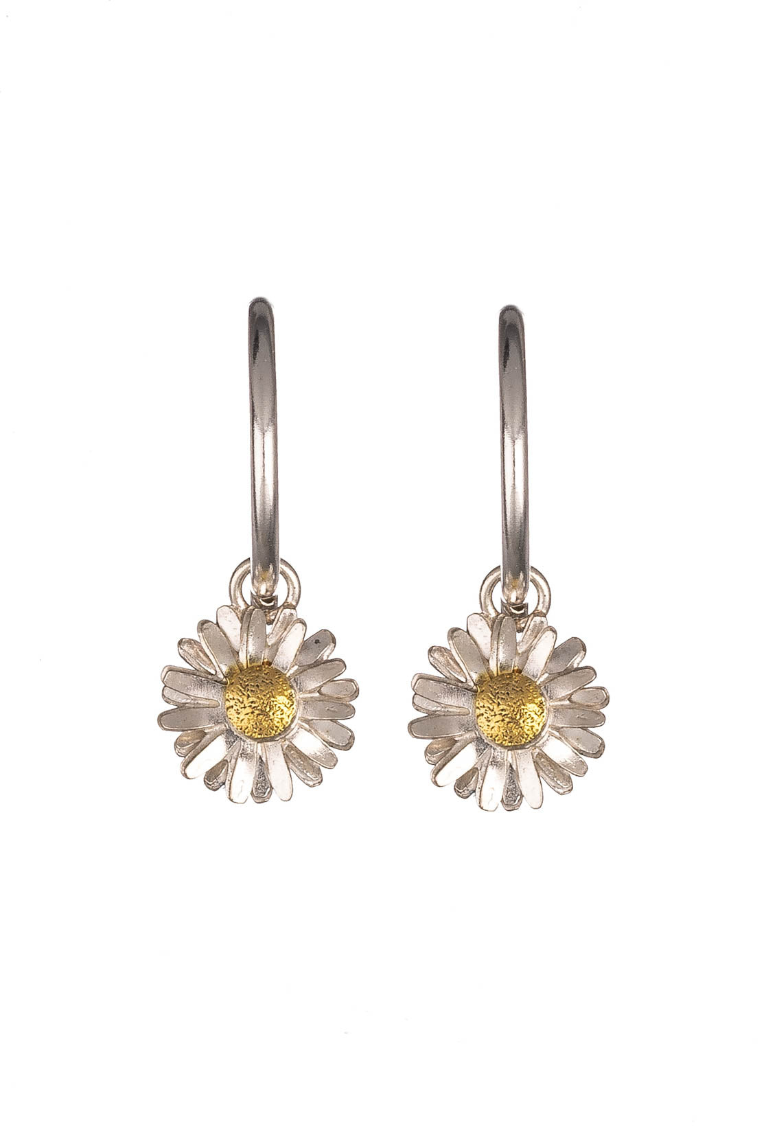 Sterling Silver & Gold Daisy Hoops