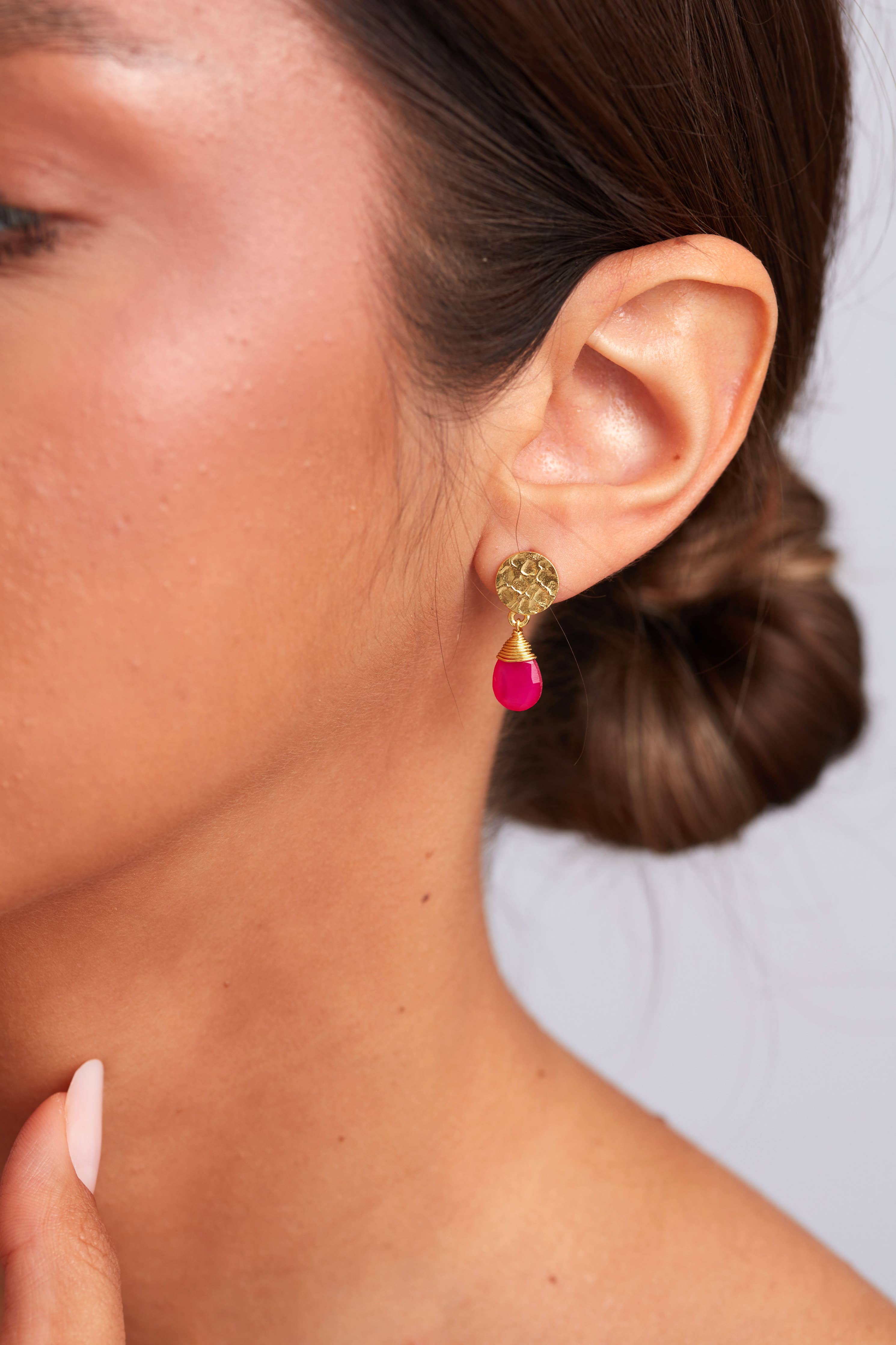 Abigail Earring Gold Plated - Pink Fuchsia Onyx
