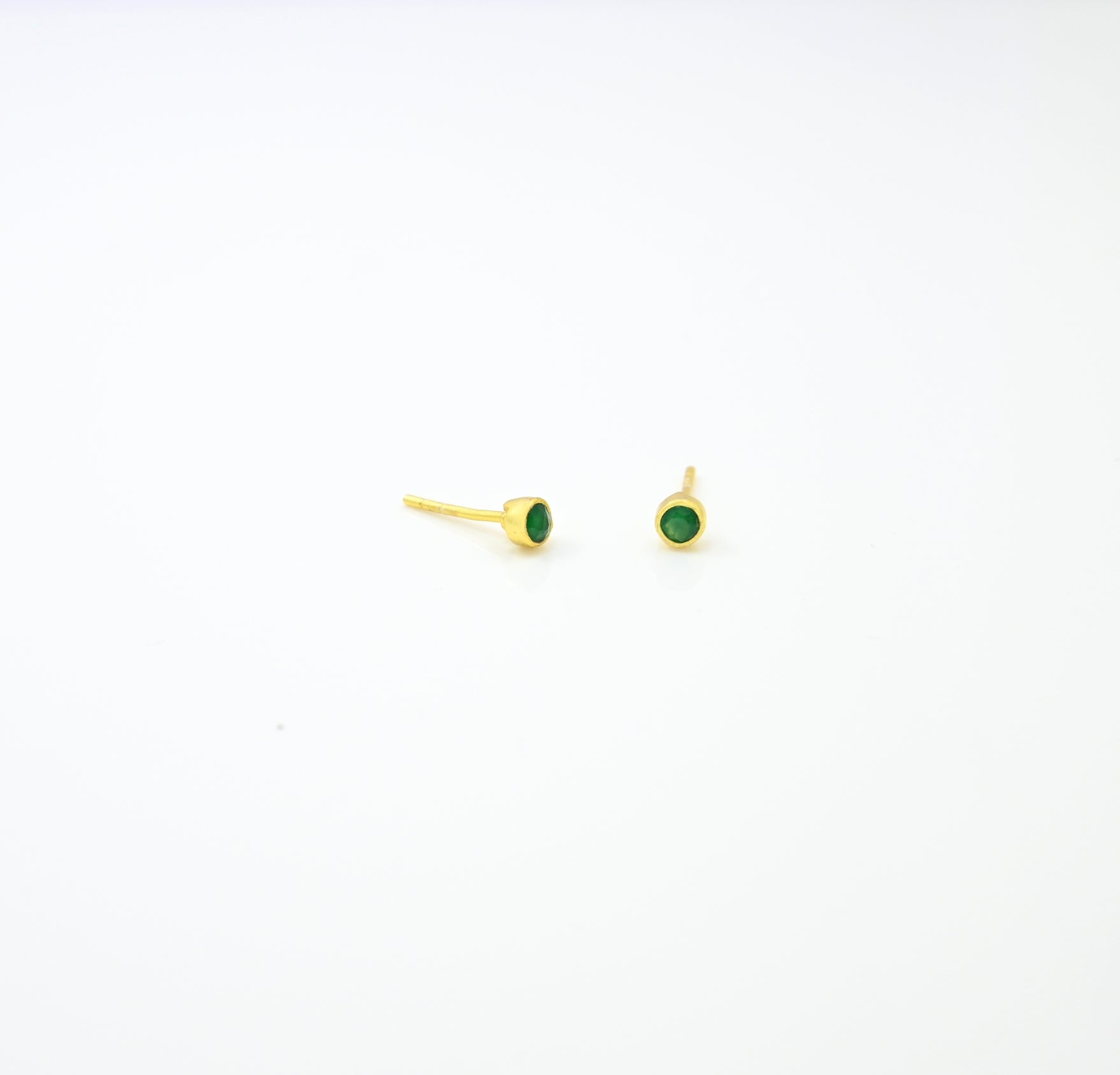 Mini Green Onyx Gold Plated Stud Earrings