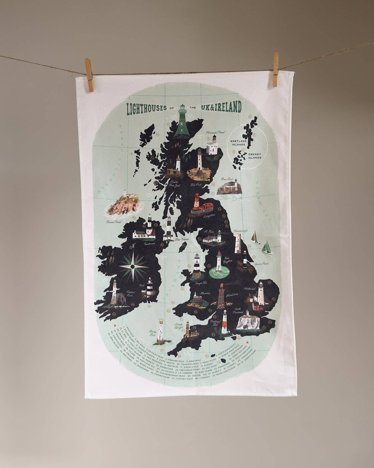Lighthouses of the United Kingdom Tea Towel