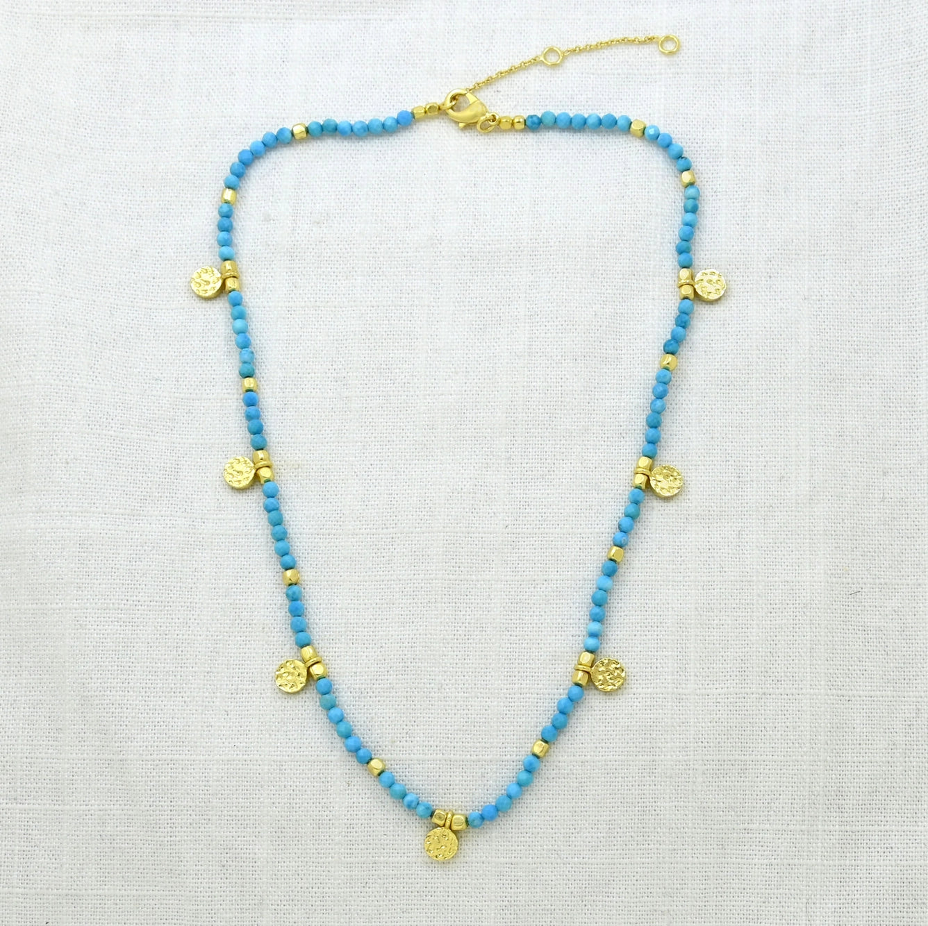 Turquoise Bead & Gold Disc Necklace