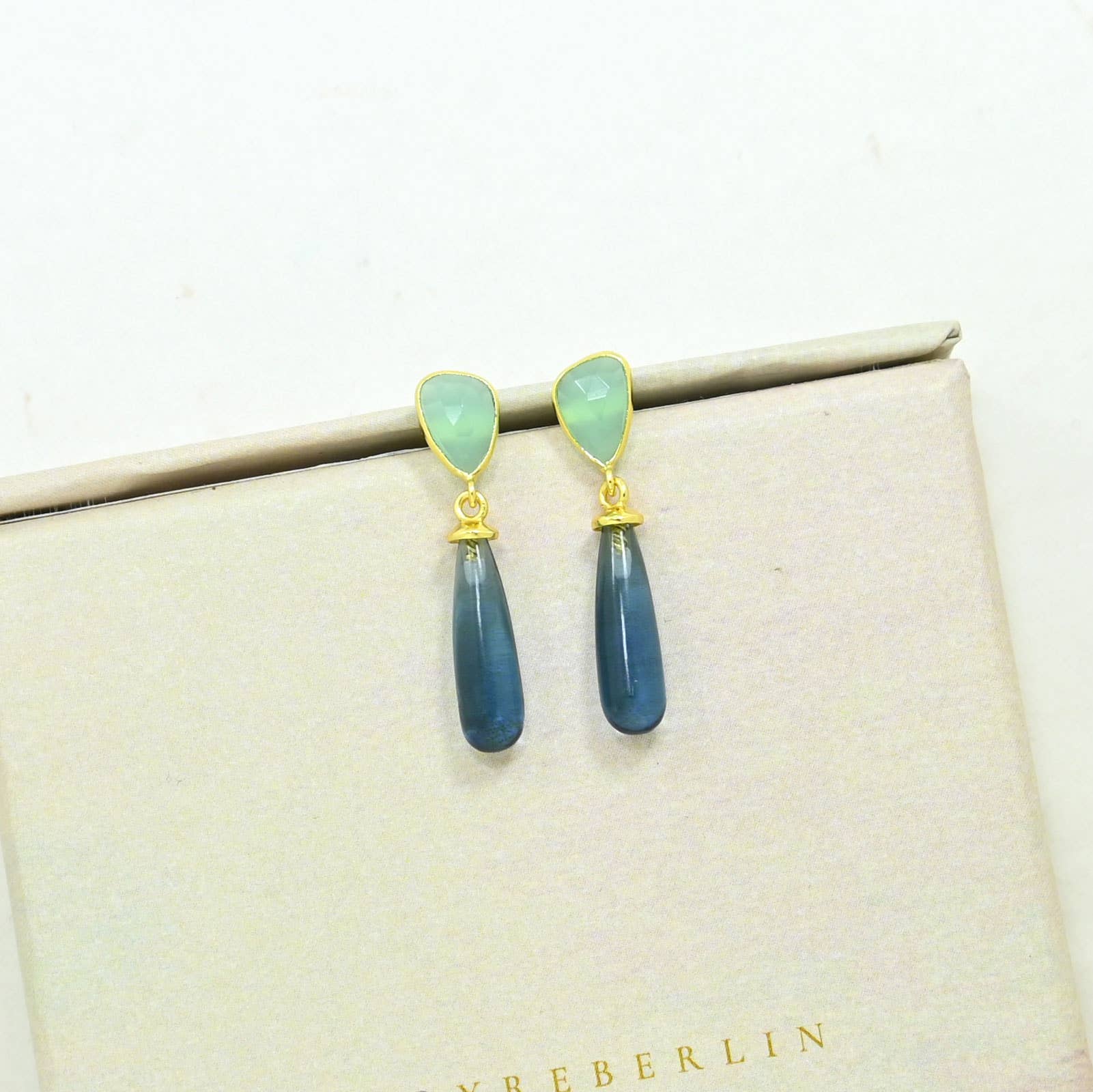 Adhara Stud Earrings - Blue Iolite & Aqua Chalcedony