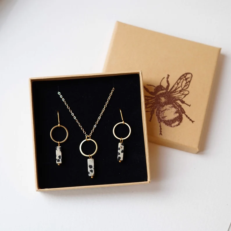 Dalmatian Jasper & Gold Circle Earrings