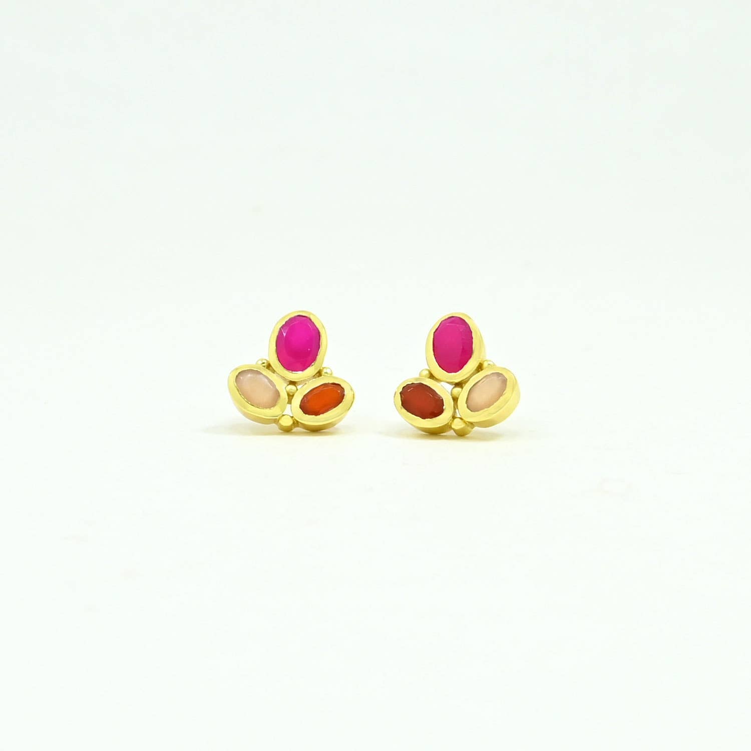 Cyra Stud Earring Gold Plated - Pink Fuchsia & Carnelian